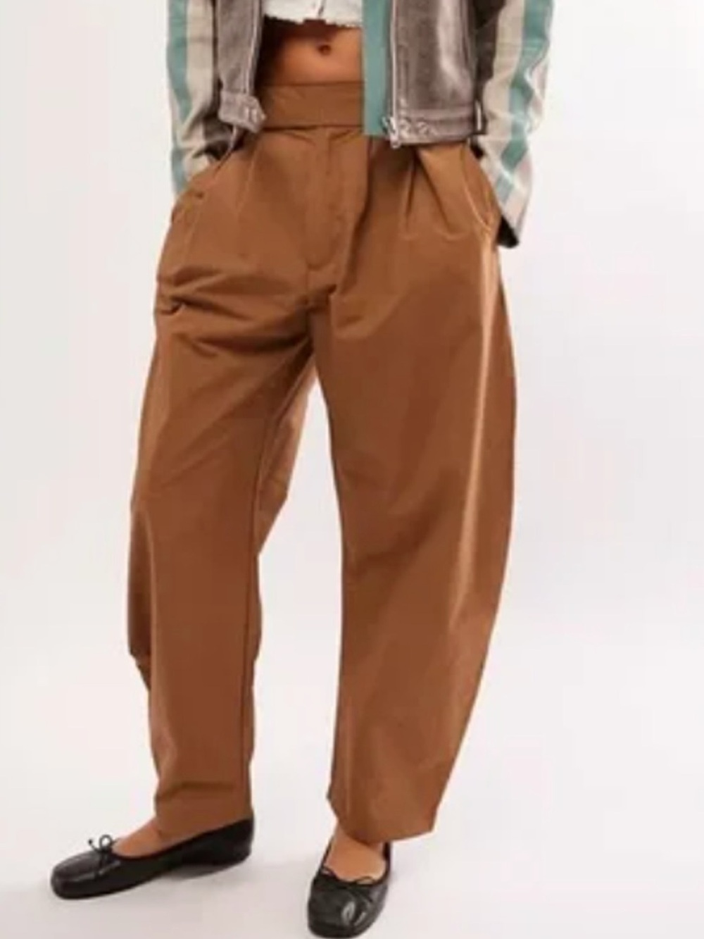 Free People Gabriette Barrel Leg Trousers Pants Size 2 Brown Ankle Fit